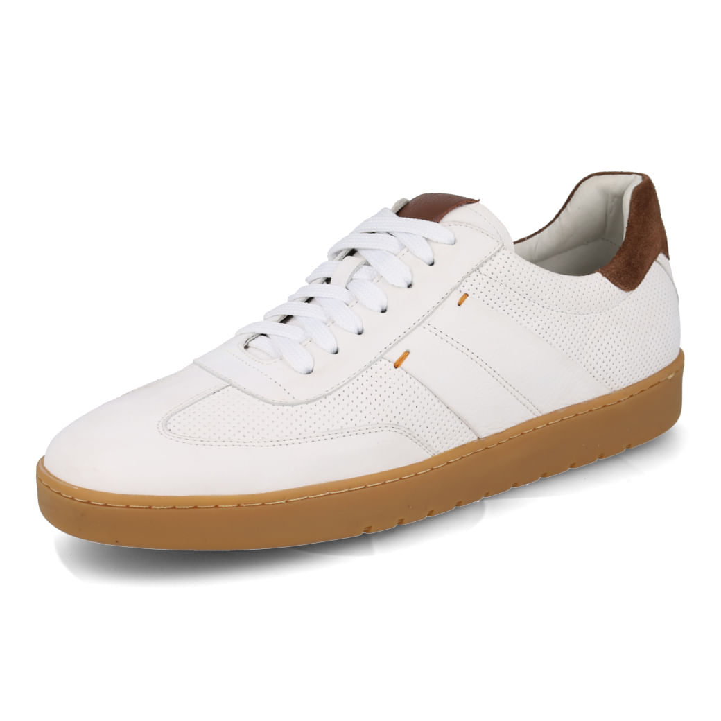 Tênis casual masculino Constantino Calçados couro branco vista frontal lateral direita